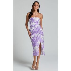 Showpo Brailey Midi Dress Strapless Dress Purple Jacquard Floral Size 2
